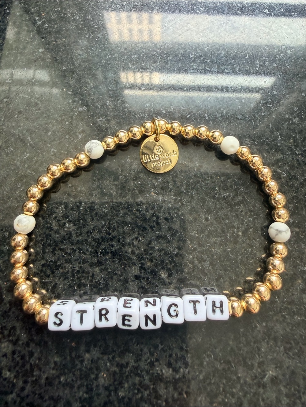 Little Words Project 'Strength' Gold Bead Bracelet with White Accents